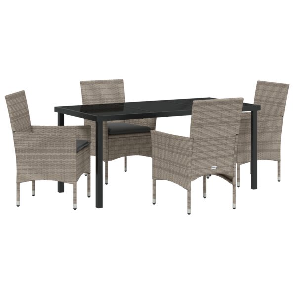 3379789_2.jpg vidaXL 5-dielny záhradný jedálenský set s vankúšmi sivý poly ratan, vidaXL Záhradný stôl čierny 160x80x73 cm tvrdené sklo – Obrázok 2