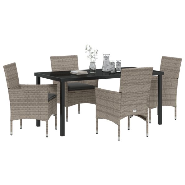 3379789_3.jpg vidaXL 5-dielny záhradný jedálenský set s vankúšmi sivý poly ratan, vidaXL Záhradný stôl čierny 160x80x73 cm tvrdené sklo – Obrázok 3