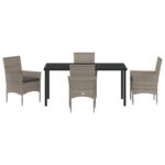 vidaXL 5-dielny záhradný jedálenský set s vankúšmi sivý poly ratan, vidaXL Záhradný stôl čierny 160x80x73 cm tvrdené sklo – Obrázok 7
