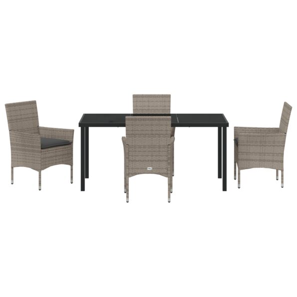 3379789_7.jpg vidaXL 5-dielny záhradný jedálenský set s vankúšmi sivý poly ratan, vidaXL Záhradný stôl čierny 160x80x73 cm tvrdené sklo – Obrázok 7