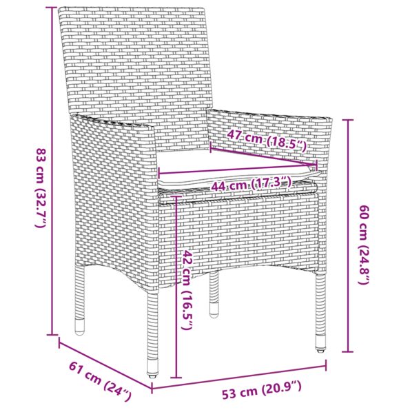 vidaXL 3-dielny záhradný set s vankúšmi béžový poly ratan, vidaXL Záhradný stôl čierny 80x80x73 cm z temperovaného skla – Obrázok 10