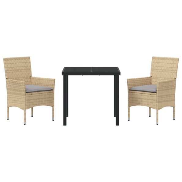 vidaXL 3-dielny záhradný set s vankúšmi béžový poly ratan, vidaXL Záhradný stôl čierny 80x80x73 cm z temperovaného skla – Obrázok 7