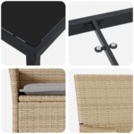 vidaXL 3-dielny záhradný set s vankúšmi béžový poly ratan, vidaXL Záhradný stôl čierny 80x80x73 cm z temperovaného skla – Obrázok 9