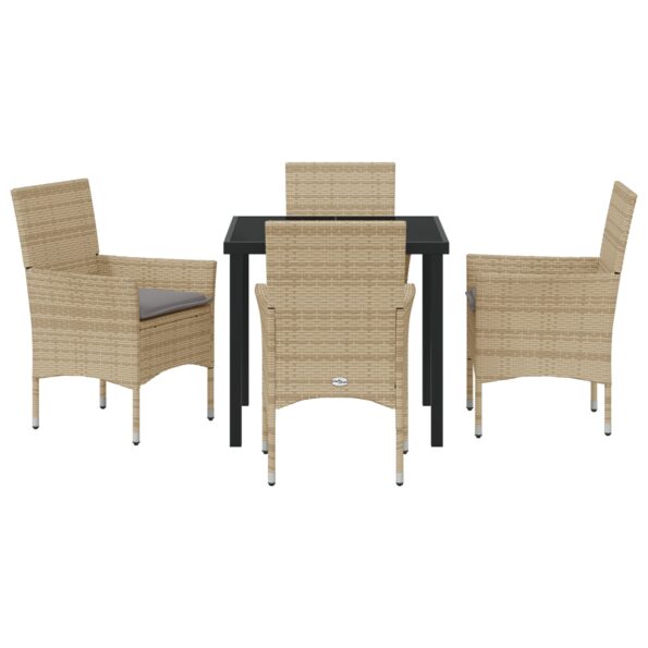 3379794_7.jpg vidaXL Záhradný jedálenský set 5 kusov s vankúšmi Béžový poly ratan, vidaXL Záhradný stôl Čierny 80x80x73 cm Chránené sklo – Obrázok 7