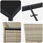 vidaXL 5-dielna záhradná jedálenská súprava s vankúšmi svetlosivý poly ratan, vidaXL záhradný stôl čierny 140x80x73 cm tvrdené sklo – Obrázok 9