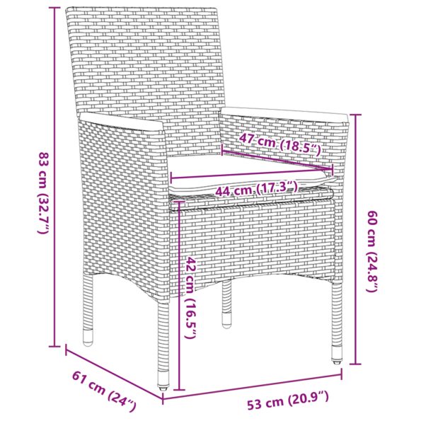 3379850_10.jpg vidaXL 5-dielny záhradný jedálenský set s vankúšmi Sivý poly ratan, vidaXL Záhradný stôl Čierny 80x80x73 cm Temperované sklo – Obrázok 10