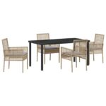 vidaXL 5-dielny záhradný jedálenský set s vankúšmi Béžový poly ratan – Obrázok 2