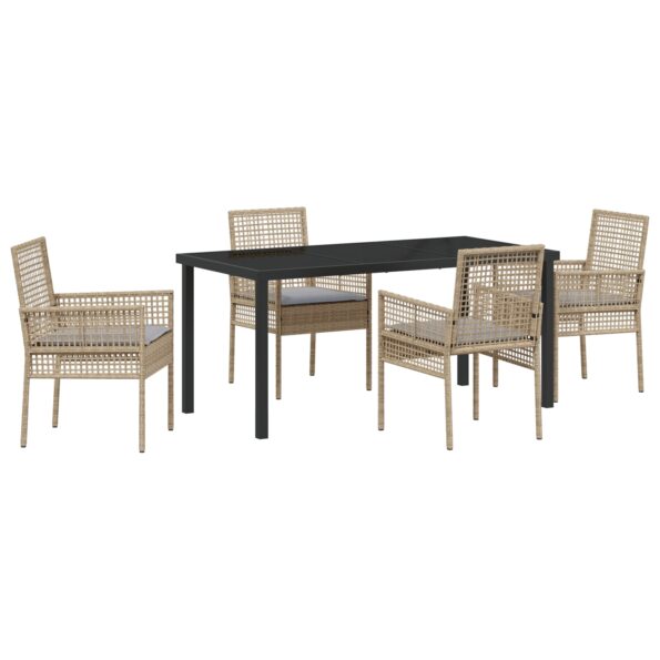 vidaXL 5-dielny záhradný jedálenský set s vankúšmi Béžový poly ratan – Obrázok 2