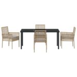 vidaXL 5-dielny záhradný jedálenský set s vankúšmi Béžový poly ratan – Obrázok 7