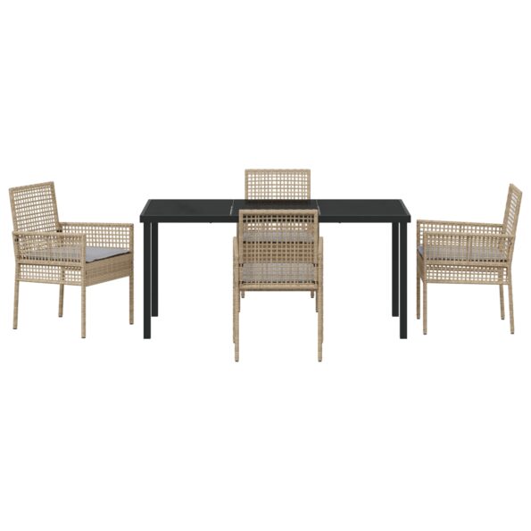 vidaXL 5-dielny záhradný jedálenský set s vankúšmi Béžový poly ratan – Obrázok 7