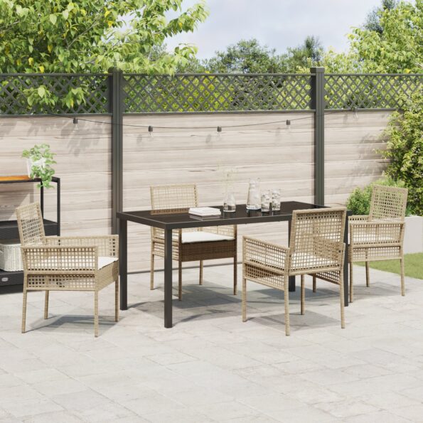 vidaXL 5-dielny záhradný jedálenský set s vankúšmi Béžový Poly Ratan – Obrázok 4