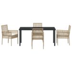 vidaXL 5-dielny záhradný jedálenský set s vankúšmi Béžový Poly Ratan – Obrázok 7