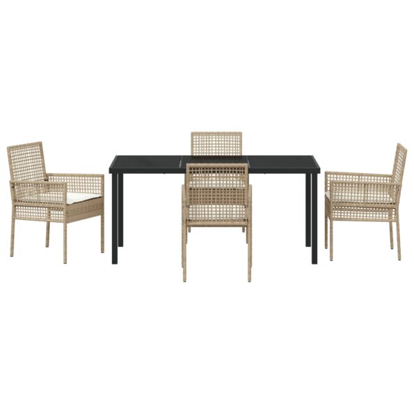 vidaXL 5-dielny záhradný jedálenský set s vankúšmi Béžový Poly Ratan – Obrázok 7