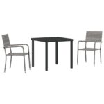 vidaXL 3-dielna záhradná jedálenská sada sivý poly ratan – Obrázok 2