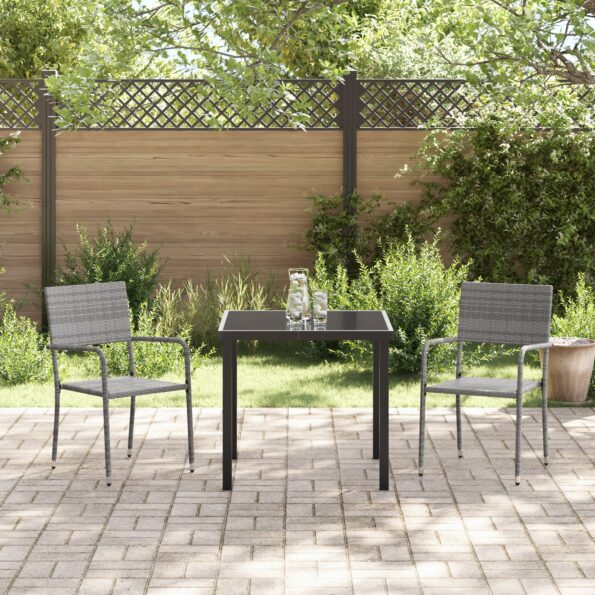vidaXL 3-dielna záhradná jedálenská sada sivý poly ratan – Obrázok 4