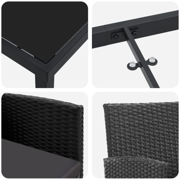 vidaXL 5-dielny záhradný jedálenský set s poduškami Čierny poly ratan – Obrázok 9