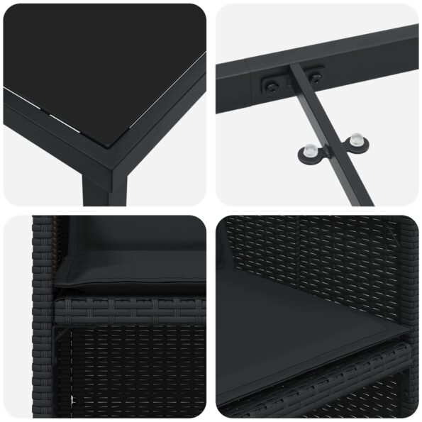 vidaXL 5-dielna súprava na záhradné stolovanie s vankúšmi Čierny poly ratan – Obrázok 9