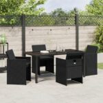 vidaXL 5-dielny záhradný jedálenský set s vankúšmi čierny poly ratan – Obrázok 4