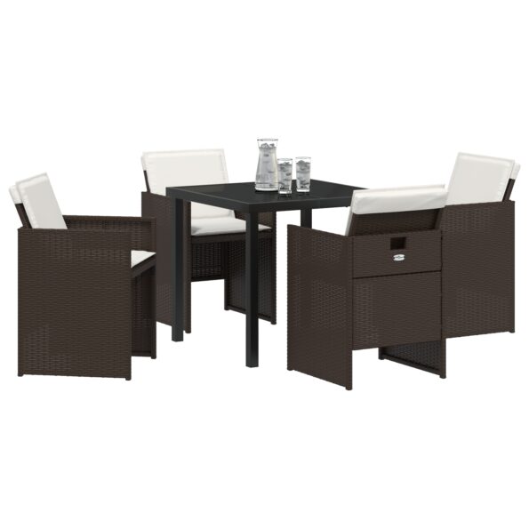 3379952_3.jpg vidaXL 5-dielny záhradný jedálenský set s vankúšmi Hnedý Polyratan – Obrázok 3