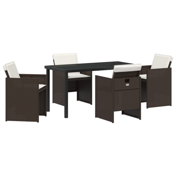 3379953_2.jpg vidaXL 5-dielny záhradný jedálenský set s vankúšmi Hnedý poly ratan – Obrázok 2