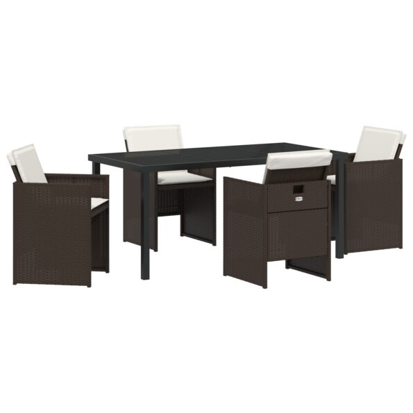 3379954_2.jpg vidaXL 5-dielny záhradný jedálenský set s vankúšmi, hnedý poly ratan – Obrázok 2
