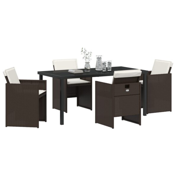 3379954_3.jpg vidaXL 5-dielny záhradný jedálenský set s vankúšmi, hnedý poly ratan – Obrázok 3