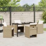 vidaXL 5-dielny záhradný jedálenský set s vankúšmi Béžový poly ratan – Obrázok 4