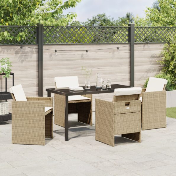 vidaXL 5-dielny záhradný jedálenský set s vankúšmi Béžový poly ratan – Obrázok 4