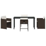 vidaXL 5-dielna záhradná jedálenská súprava s vankúšmi Hnedý Poly ratan – Obrázok 7