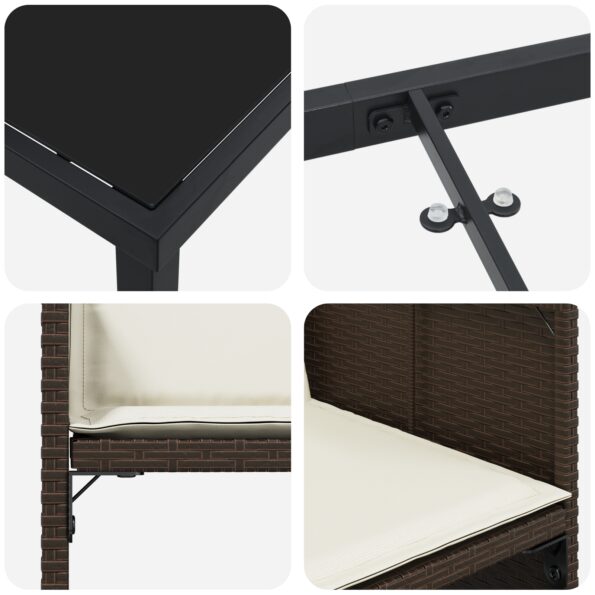 vidaXL 5-dielna záhradná jedálenská súprava s vankúšmi Hnedý Poly ratan – Obrázok 9