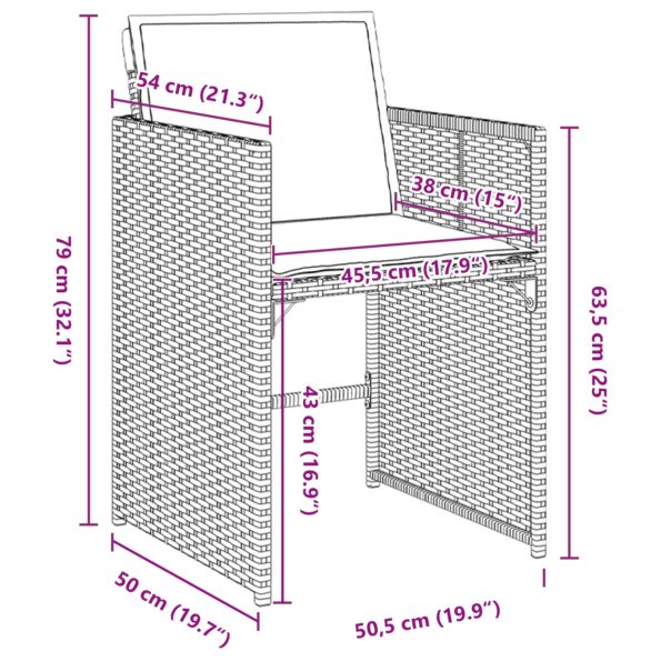 vidaXL 5-dielna záhradná jedálenská súprava s vankúšmi Hnedá Poly ratan – Obrázok 10