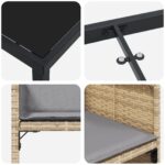 vidaXL 5-dielny záhradný jedálenský set s vankúšmi Béžový Poly ratan – Obrázok 9