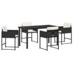 vidaXL 5-dielny záhradný jedálenský set s vankúšmi čierny poly ratan – Obrázok 2