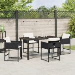 vidaXL 5-dielny záhradný jedálenský set s vankúšmi čierny poly ratan – Obrázok 4