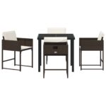 vidaXL 5-dielna záhradná jedálenská súprava s vankúšmi hnedého polyratanu – Obrázok 7