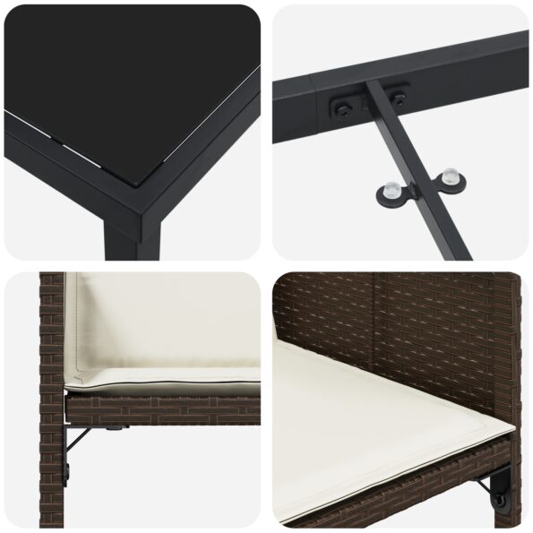 vidaXL 5-dielna záhradná jedálenská súprava s vankúšmi hnedého polyratanu – Obrázok 9