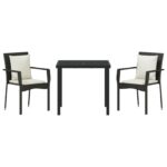 vidaXL Sada záhradných stoličiek s vankúšmi, čierny poly ratan – Obrázok 7