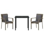 vidaXL 3-dielna záhradná jedálenská sada s vankúšmi Sivá Poly ratan – Obrázok 7