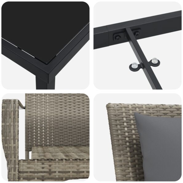 vidaXL 3-dielna záhradná jedálenská sada s vankúšmi Sivá Poly ratan – Obrázok 9