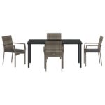 vidaXL 5-dielny záhradný jedálenský stôl s vankúšmi sivý poly ratan – Obrázok 7