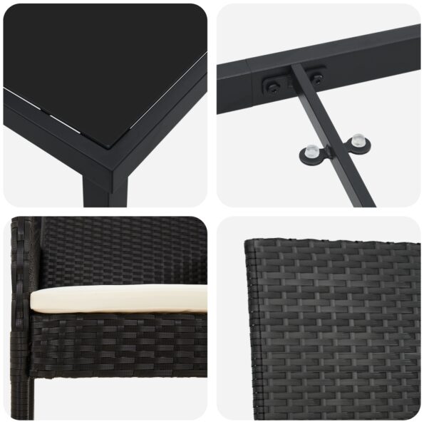 vidaXL 5-dielna súprava záhradného jedálenského nábytku so vankúšmi Čierny Poly Ratan – Obrázok 9