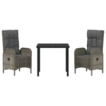 vidaXL 3-dielna súprava jedálenského nábytku do záhrady, šedá poly ratan – Obrázok 6