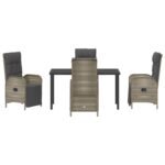 vidaXL 5-dielna záhradná jedálenská súprava s vankúšmi šedý poly ratan – Obrázok 7