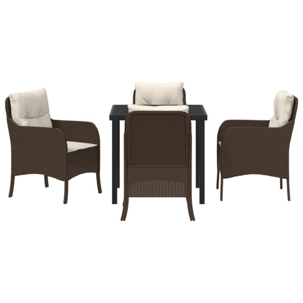 vidaXL 5-dielna záhradná jedálenská sada s vankúšmi, hnedý poly ratan – Obrázok 7