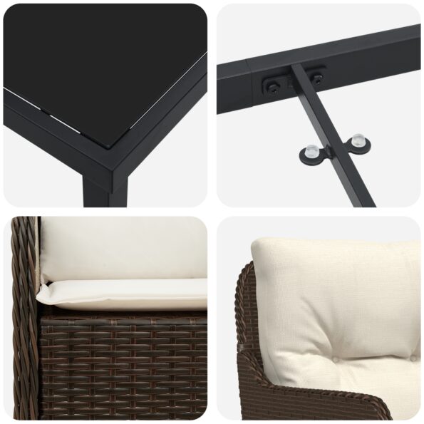 vidaXL 5-dielna záhradná jedálenská sada s vankúšmi, hnedý poly ratan – Obrázok 9