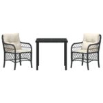 vidaXL 3-dielny záhradný jedálenský set s vankúšmi Čierny polyratan – Obrázok 7