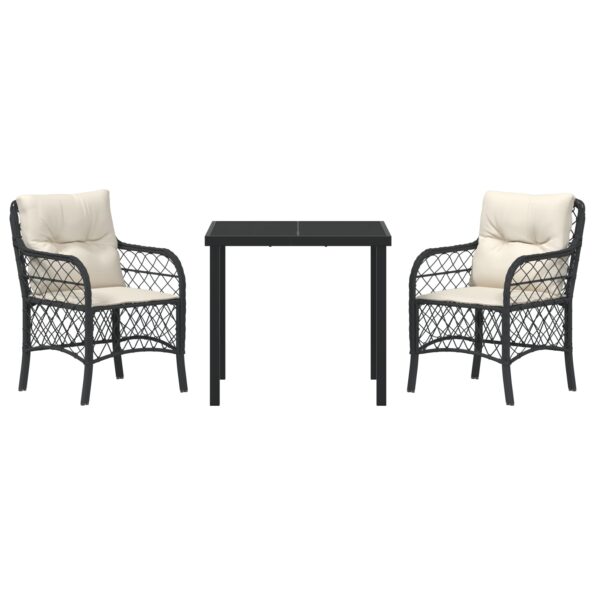 3380197_7.jpg vidaXL 3-dielny záhradný jedálenský set s vankúšmi Čierny polyratan – Obrázok 7