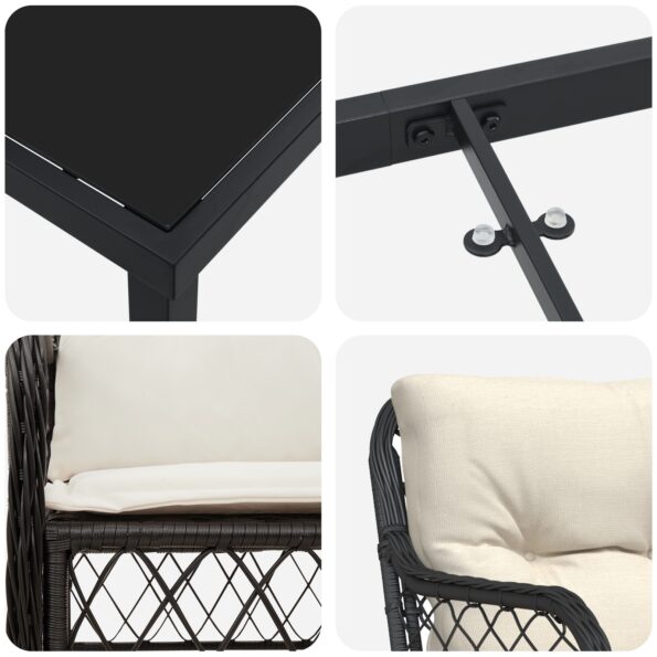 vidaXL 5-dielny záhradný jedálenský set s vankúšmi čierny poly ratan – Obrázok 7