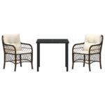 vidaXL 3-dielny záhradný jedálenský set s vankúšmi Hnedý poly ratan – Obrázok 7