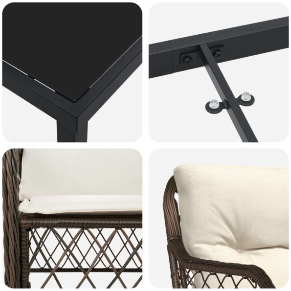 3380211_9.jpg vidaXL 3-dielny záhradný jedálenský set s vankúšmi Hnedý poly ratan – Obrázok 9